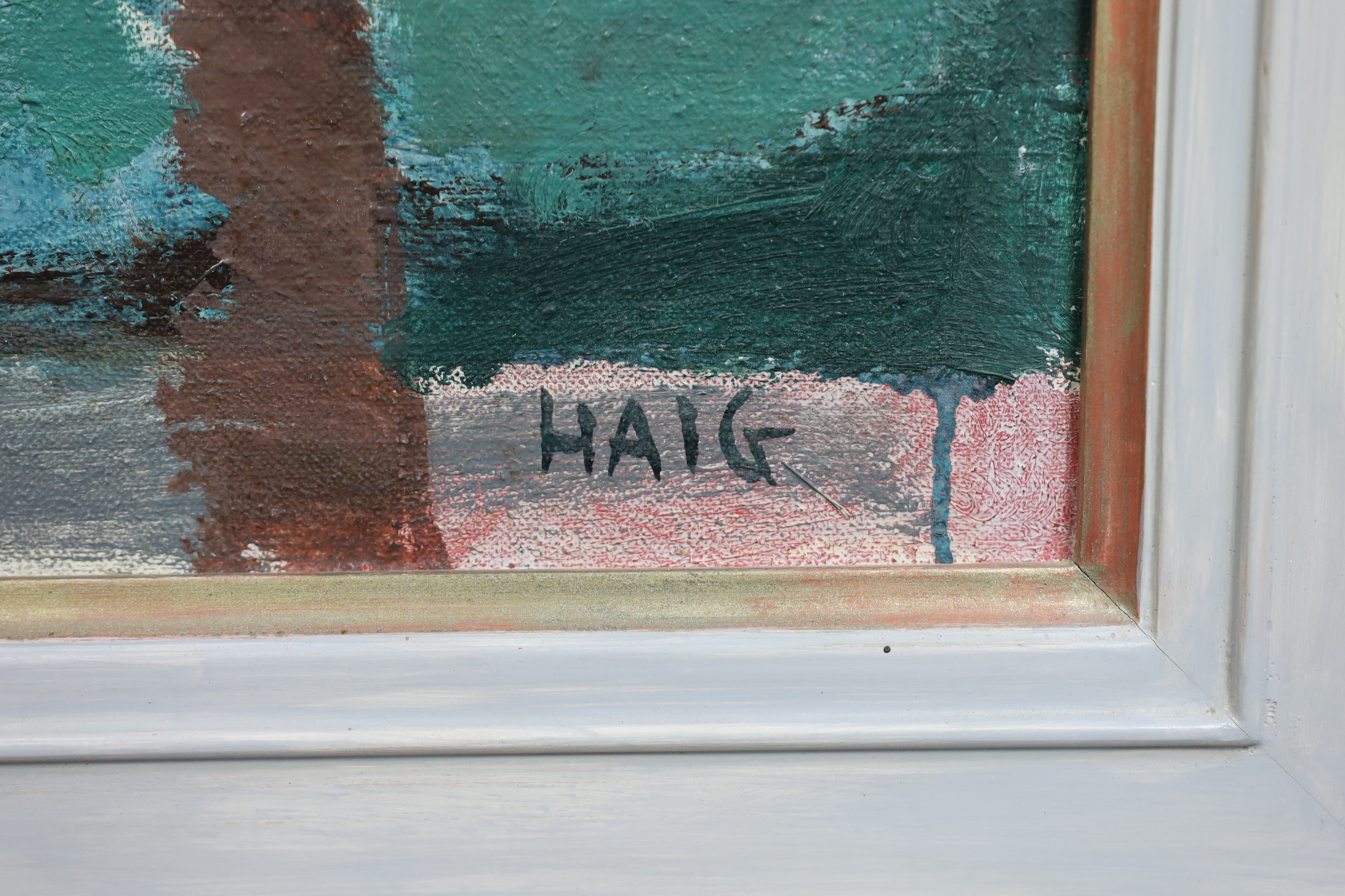 Earl Haig O.B.E., A.R.S.A (Scottish, 1918-2009), House and trees in a landscape, oil on canvas, 70 x 90cm